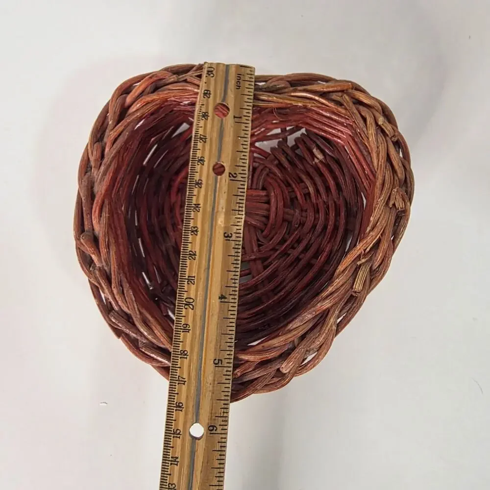 Small Heart Shaped Wicker Basket Brown Woven Rattan Valentine Rustic Decor